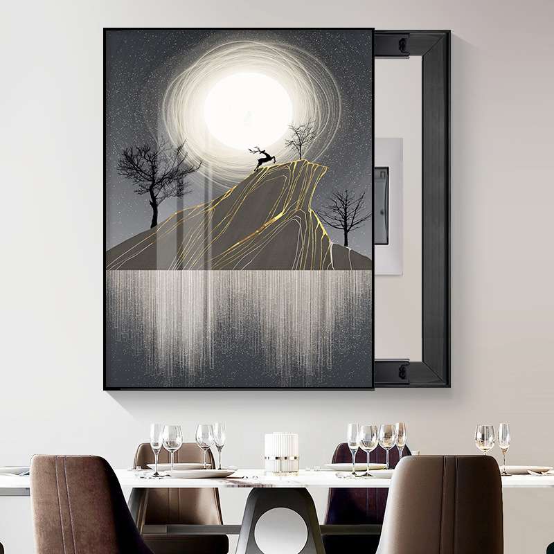 电表箱装饰画遮挡配电箱挂画推拉轻奢晶瓷福鹿电闸壁画免打孔竖款图片