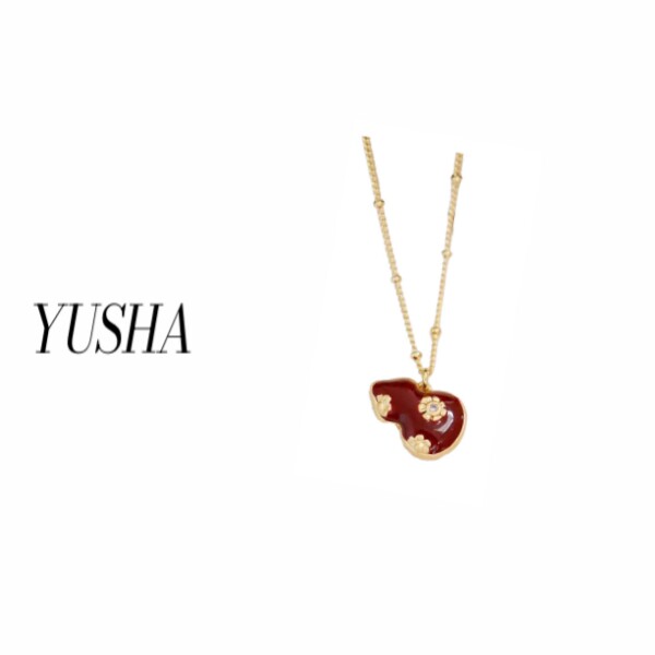 YUSHA/黄色小菊花红贝葫芦项链-丫丫同款