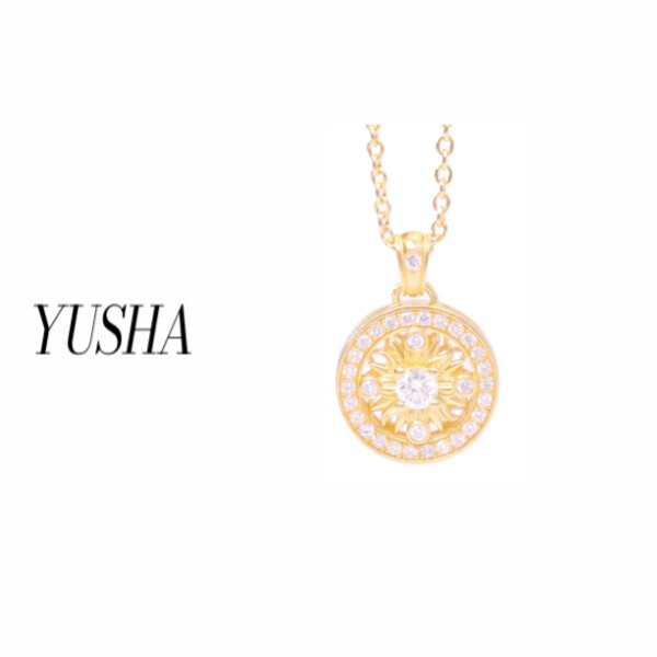 YUSHA/金色镶钻莲花罗盘项链-丫丫同款
