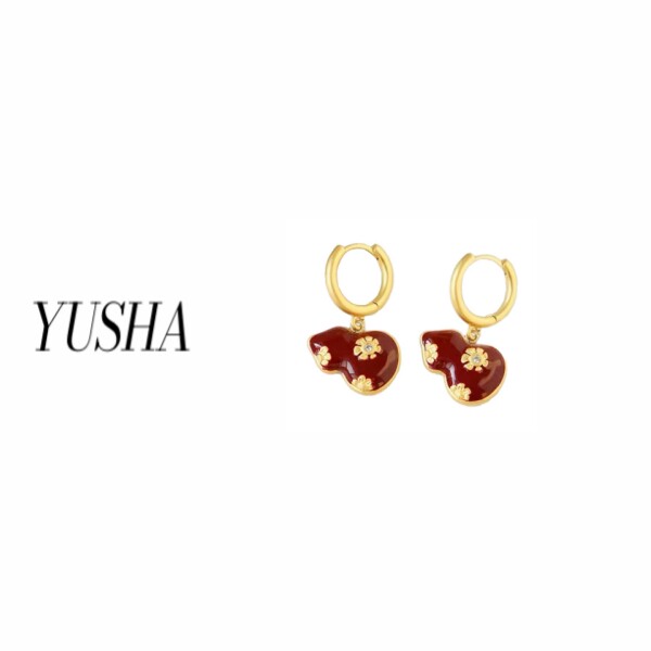 YUSHA/黄色小菊花红贝葫芦耳扣-丫丫同款