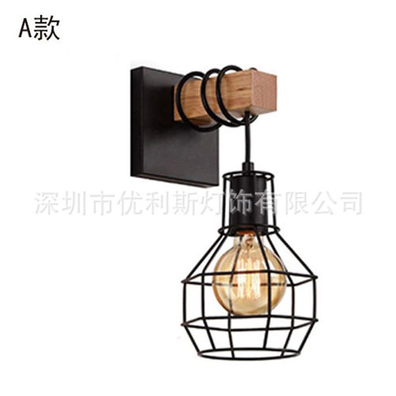 复古壁灯酒吧餐厅过道灯木艺床头灯工业风异形美式别墅走廊墙壁灯