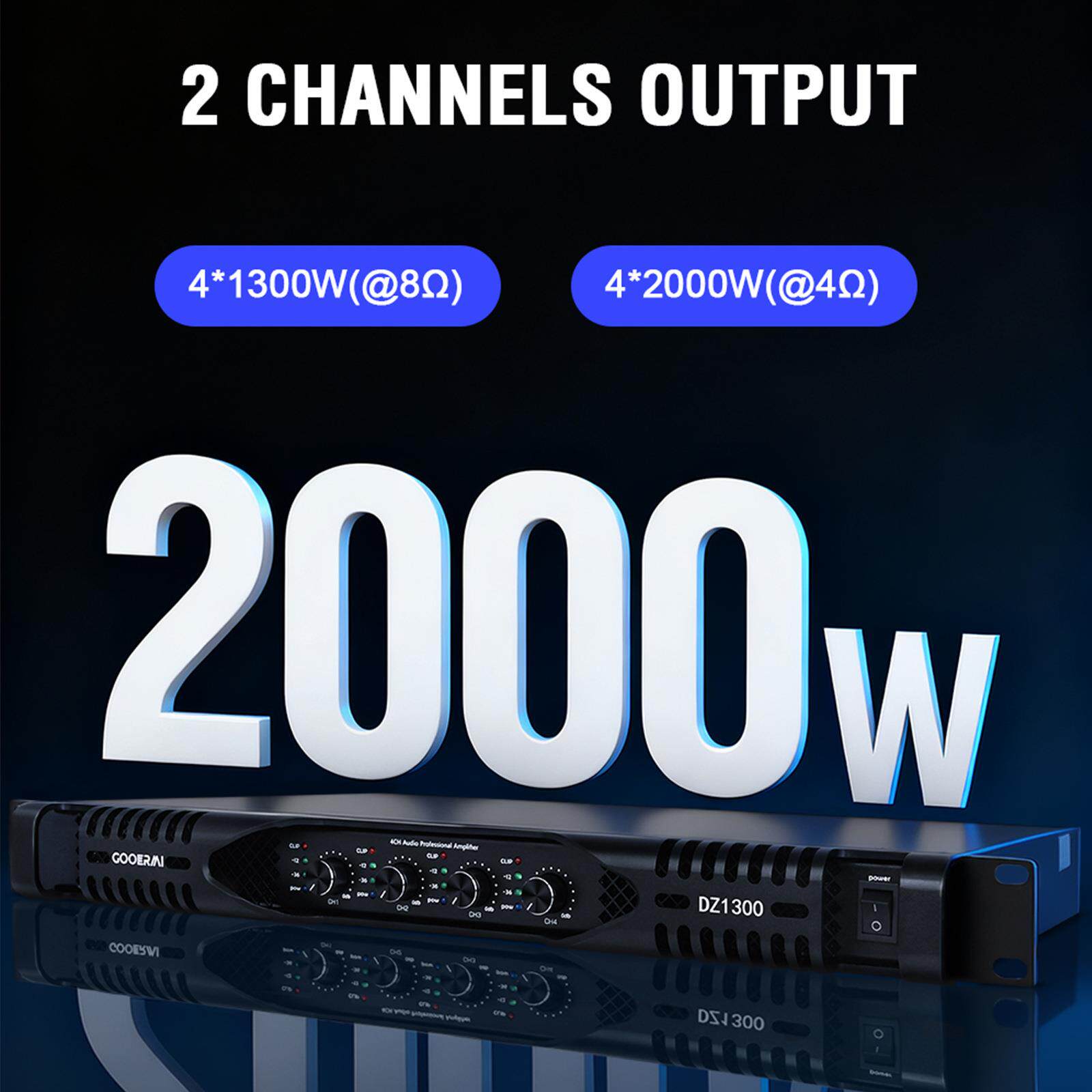 1300W纯后级1U数字功放大功率四通道D类专业音频功率放大器