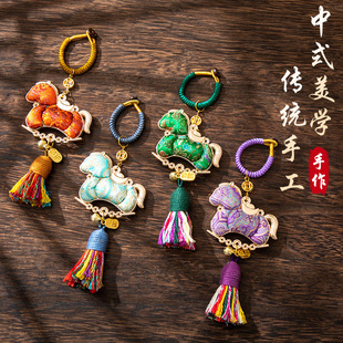 新年宋锦马暴富马到成功小马吊坠手diy材料包流苏包挂坠社区团建