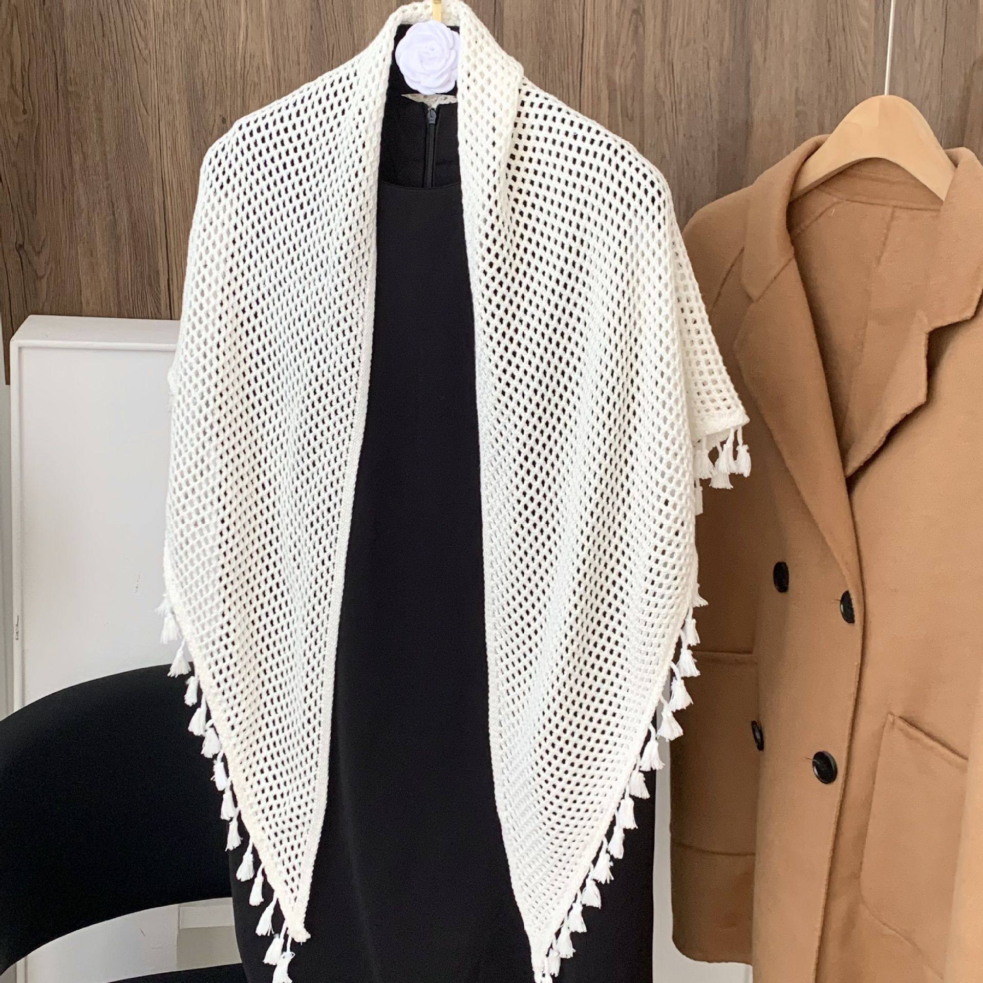 2025新款旗袍披肩针织感纯色百搭女搭肩民族风镂空流苏外搭小坎肩