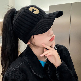 冬天跑步帽子女款运动鸭舌帽户外晨跑防风保暖护耳马尾空顶帽防寒