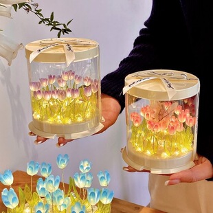 蛋糕盒郁金香小夜灯花束自制手工diy材料包送女友七夕节礼物摆件