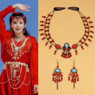 蒙古额饰复古额头链女沙漠拍照异域风情古装古风红眉心坠头饰项链