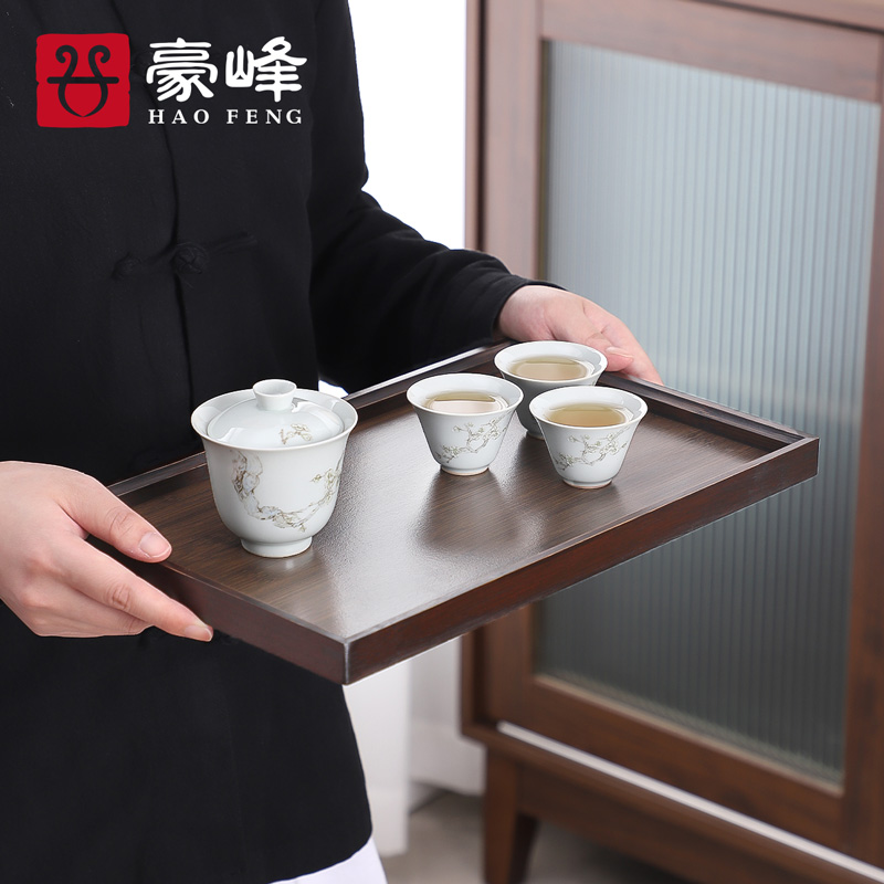 豪峰竹制木托盘实木盘长方形竹盘木盘子木质托盘R圆盘茶盘敬茶果