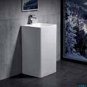 大号正方连体柱盆陶瓷直身柱盆方形连体柱立式 洗手盆004龙头孔