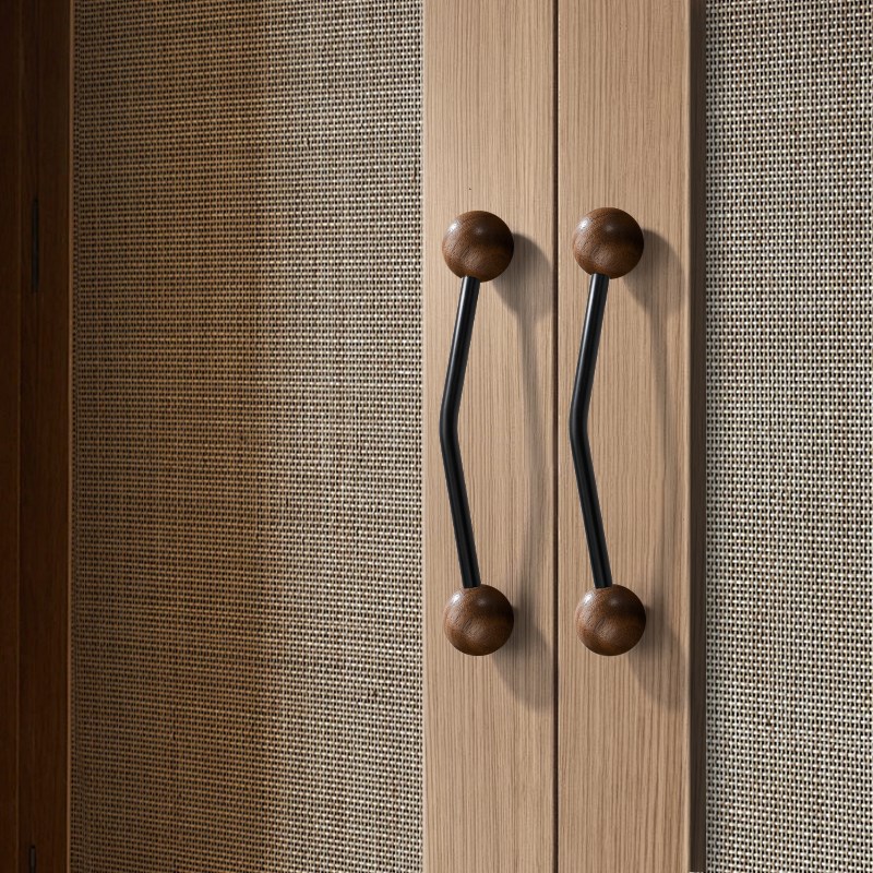 新中式实木胡桃木小把手轻法式衣橱柜门抽屉拉手S黄铜中古风小拉