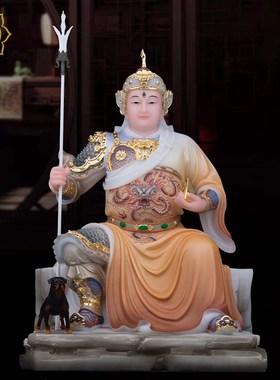 二郎真君像汉白玉彩绘杨戬二郎神显圣真君居Q家客厅桌面人物摆件