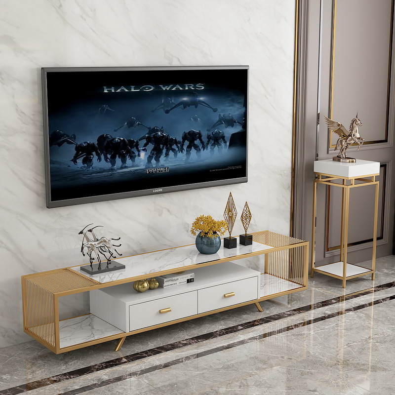 北欧客厅轻奢电视柜家用双抽屉铁艺试听柜时尚简约长方形地柜