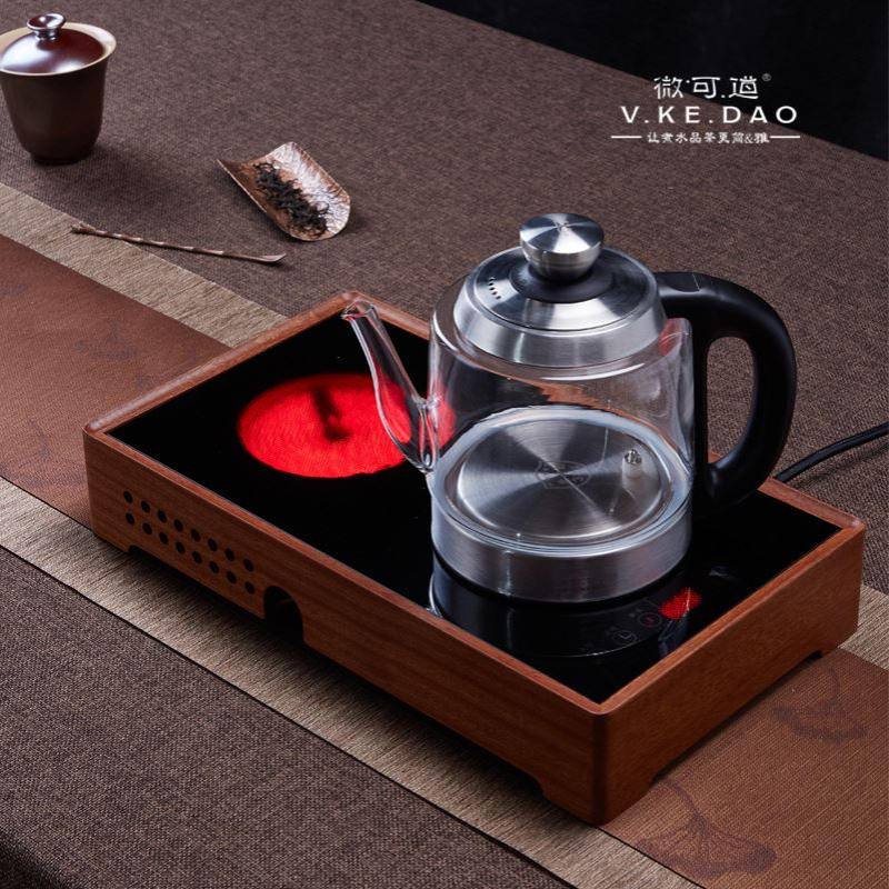 微可道多功能电茶炉 煮茶电陶炉 恒温电水壶 底部手柄上水 胡桃木