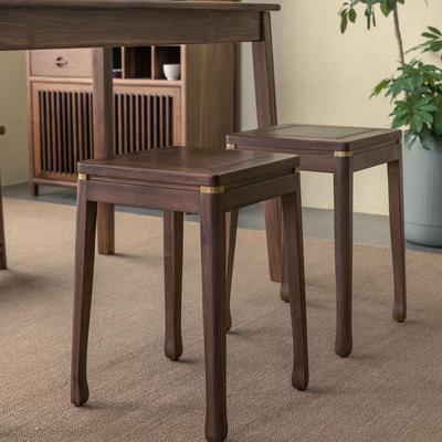 北美黑胡桃木凳家用茶桌客厅轻奢四方可叠放餐凳学习高板实木凳子