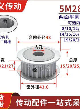 两面平 5M28齿/T 同步轮 槽宽11/16/21/27AF型 同步皮带轮 孔6-25