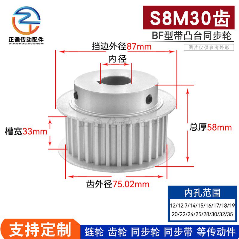 现货同步轮S8M30齿带台阶 30S8M300-B 槽宽33 铝合金同步皮带轮BF