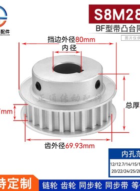 现货同步轮S8M28齿带台阶 28S8M150-B 槽宽17 铝合金同步皮带轮BF