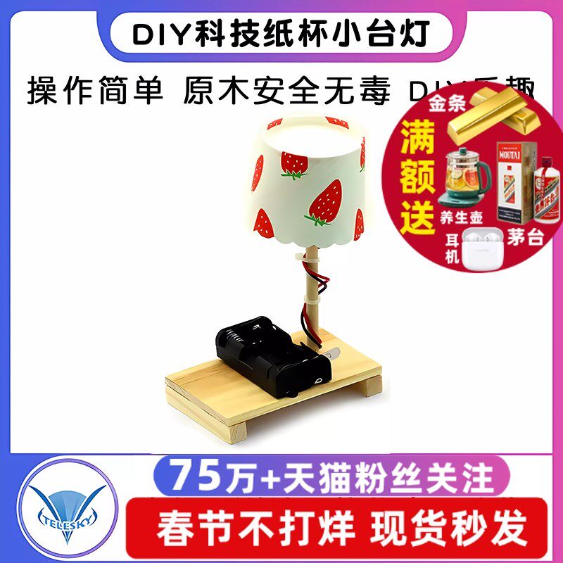 DIY科技纸杯小台灯 科学实验小制作小发明环保手工拼装模型材料