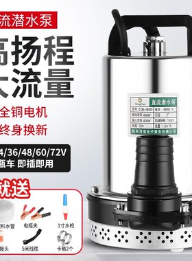 直流潜水泵48V60V72伏家用电动车水泵12V24V瓶小型农田灌溉抽水机