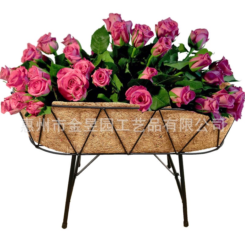 椰棕花篮马槽型窗台铁艺花盆阳台户外椰棕马槽花篮挂架 长方形花