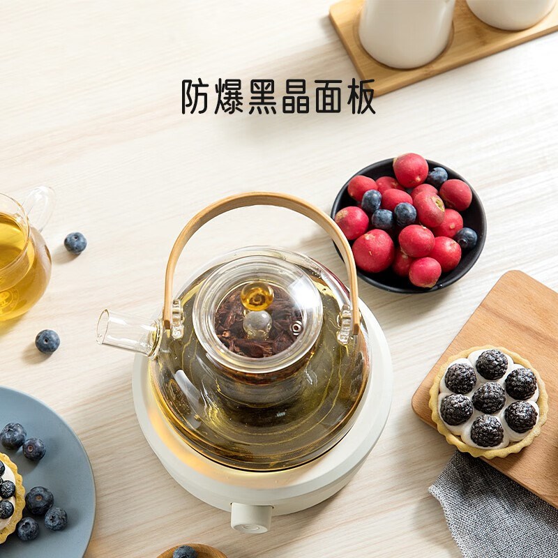 IFUDO家用迷你电陶炉电茶炉不挑锅玻璃锅陶瓷锅圆形茶炉800W白色