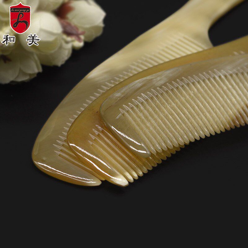 和美品质牛角梳短发男士梳子薄款头梳手柄光面牦牛角梳子