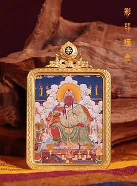 新款藏式手绘风格关公关二爷财神描金吊坠不掉色画框双鹿浮雕