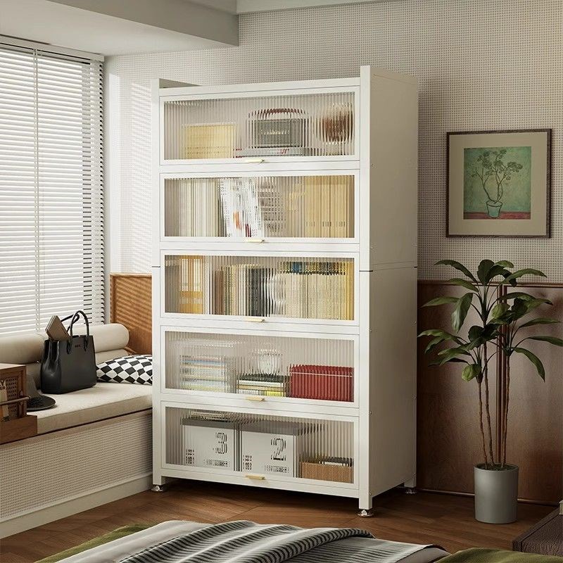 家用钢制b书柜带门落地多层书架卧室客厅防尘展示收纳储物柜置物