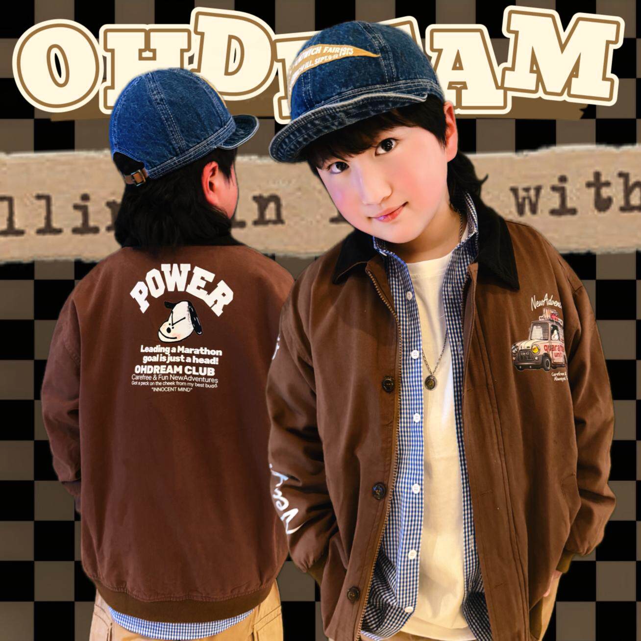 OHDREAM童装美式复古春款咖啡色翻领男女童亲子单排扣上衣外头