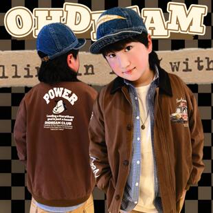 OHDREAM童装美式复古春款咖啡色翻领男女童亲子单排扣上衣外头