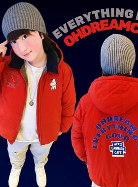 OHDREAM童装新年棉服洋气复古红色两用可拆帽好看棉外套
