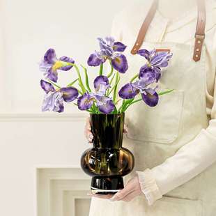 视远玳瑁花瓶玻璃高级感客厅中古摆件餐桌简约轻奢插花装饰龙蛇藤