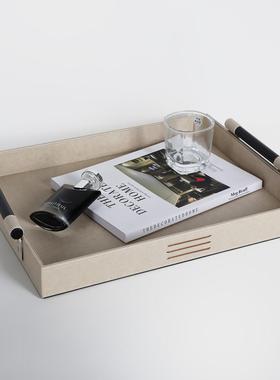 现代简约高端皮质托盘样板房售楼处酒店客厅茶几桌面装饰轻奢摆件