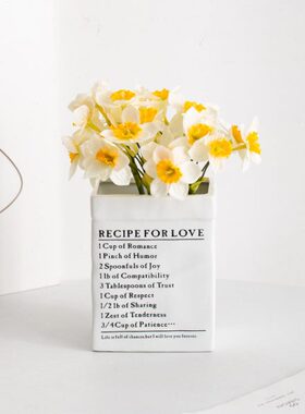 北欧纸盒方形陶瓷花瓶白色方形装饰干花鲜花客厅插花桌面摆件摆设