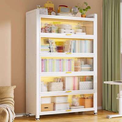 钢制书柜家用多层防尘收纳柜落地带门储物柜铁艺儿童书架置物架子
