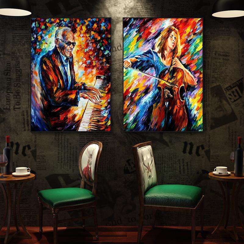 酒吧墙面装饰挂画吉他人物抽象油画壁画工业风摇滚清吧墙壁装饰画图片
