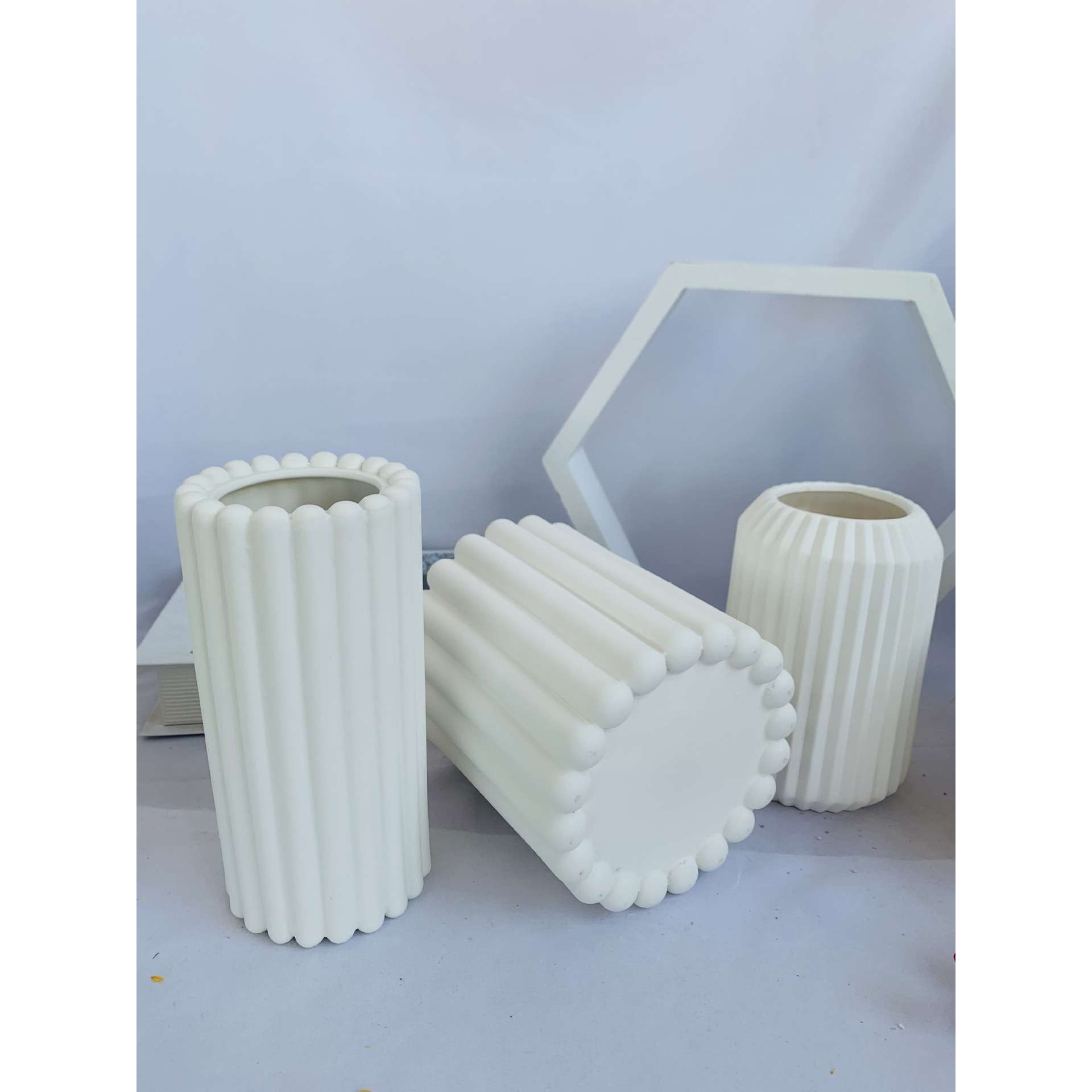 创意圆柱花盆花瓶陶瓷家居摆饰纯白磨砂种植插花月光禅意月光白