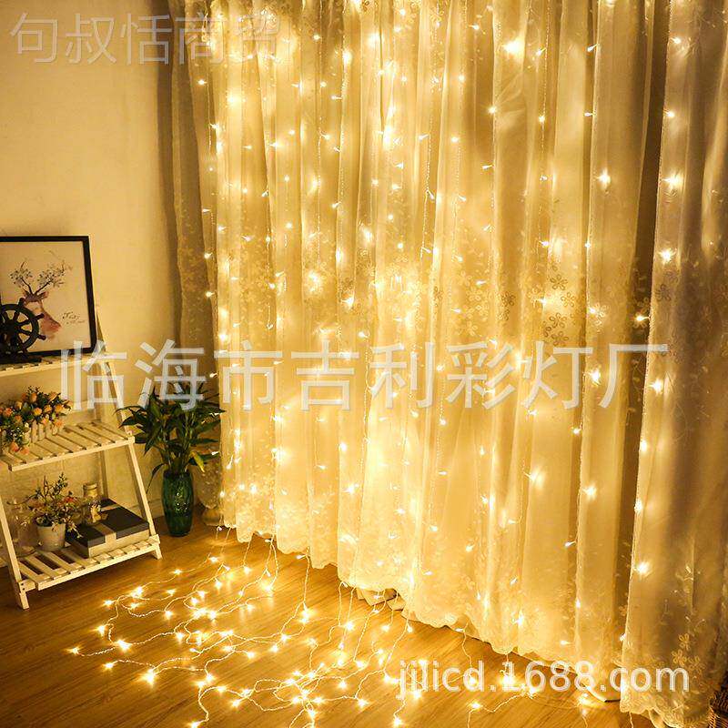 防水户外LED彩灯闪灯窗灯串灯圣诞婚庆日节3米*3米帘瀑布灯吉利满