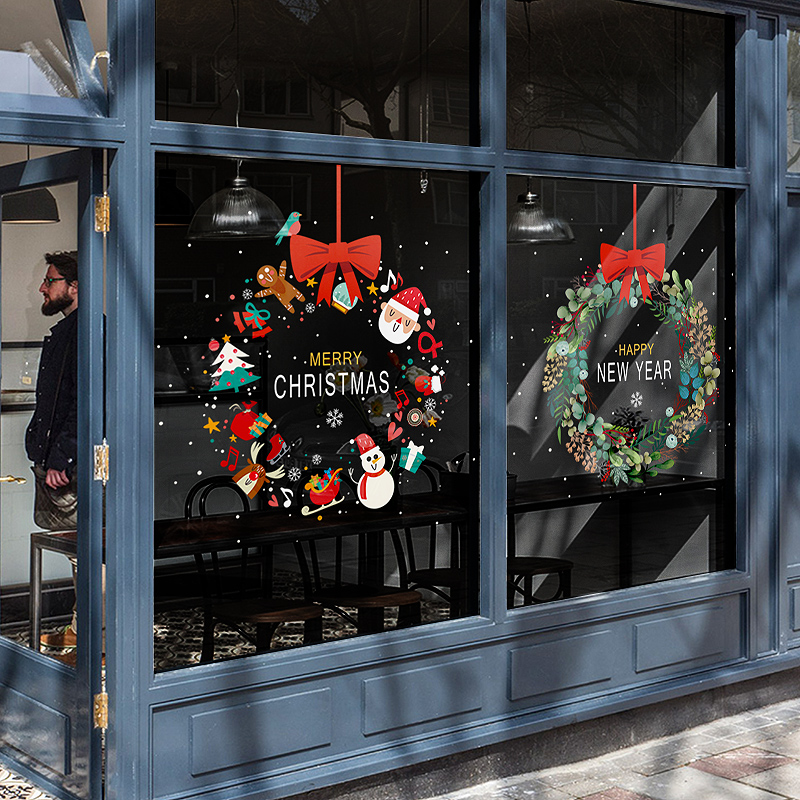 圣诞节装饰窗贴创意贴画花环窗花静电贴服装店铺橱窗玻璃贴门贴纸