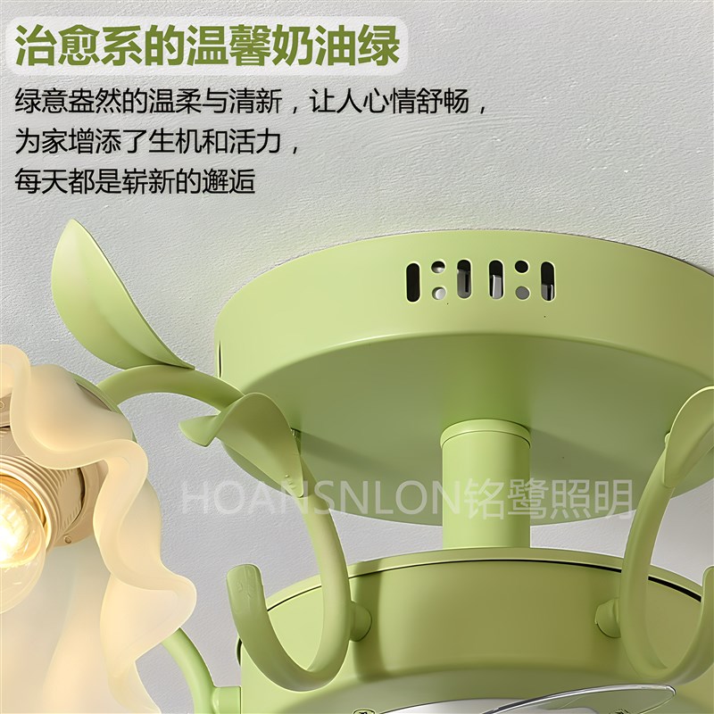 2025客厅吊灯静音摇头风扇灯法式铃兰花朵田园乡村餐厅吊扇灯