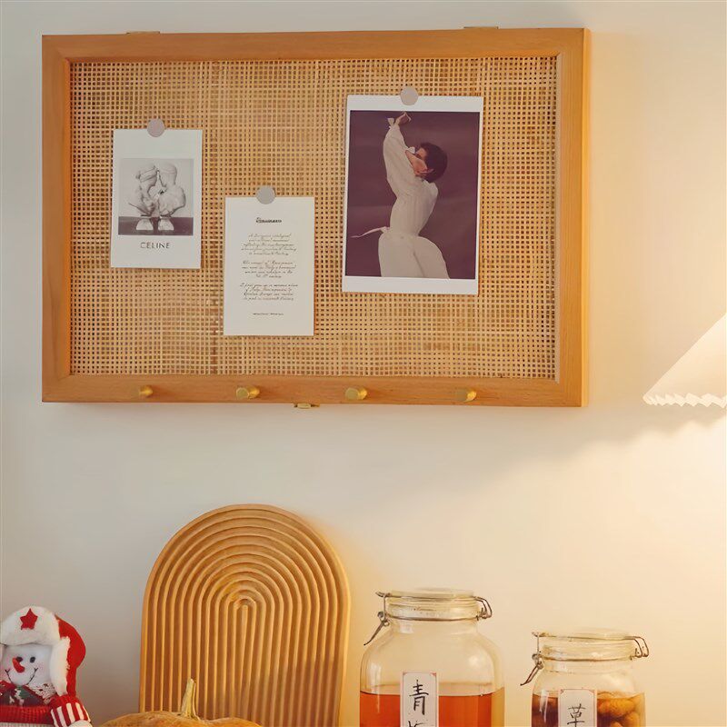 实木藤编电表箱遮挡装饰画带挂钩樱桃木弱电箱遮丑置物架