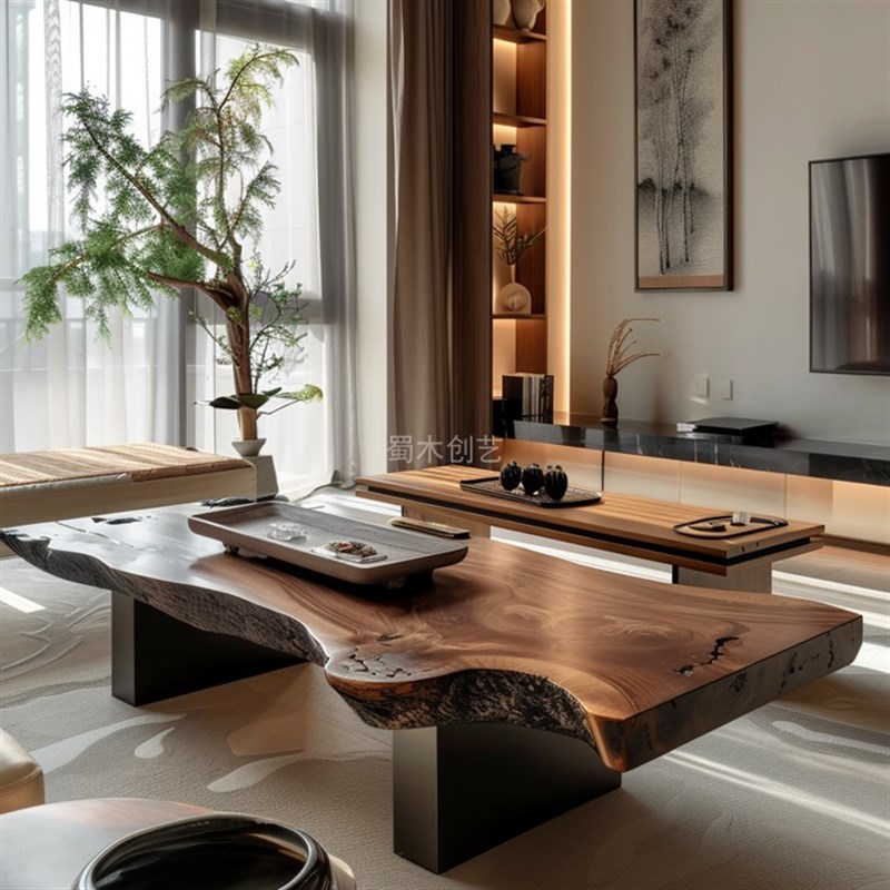 侘寂风实木茶几客厅家用小户型原木日式简约现代创意设计师款边几