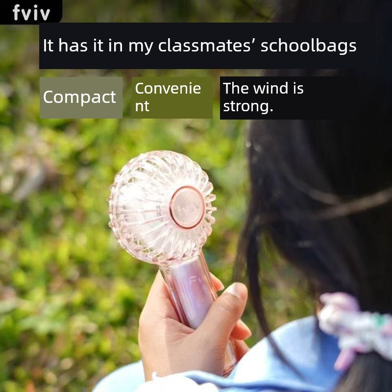 Fviv学生班无声小风扇便携式卡通宿舍桌面可充电透明闺蜜礼物粉