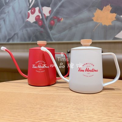 tims经典款咖啡手冲壶挂耳咖啡不锈钢手冲经典白色红色350ml