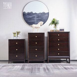 全实木斗柜禅意收纳置物储物柜黑檀木三四五斗柜P6 东墅现代新中式