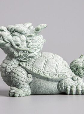 青砂石复古风中式鱼缸假山龙龟中号造景客厅办公桌面装饰摆件送礼