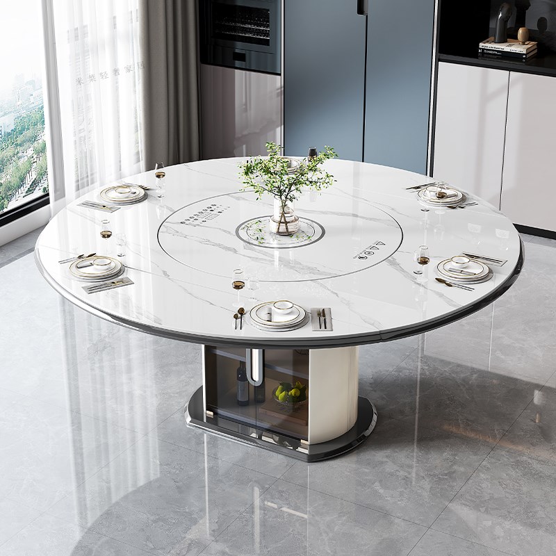 轻奢岩板多功能伸缩餐桌椅电磁炉电动暖菜板可变圆桌饭桌可配转盘