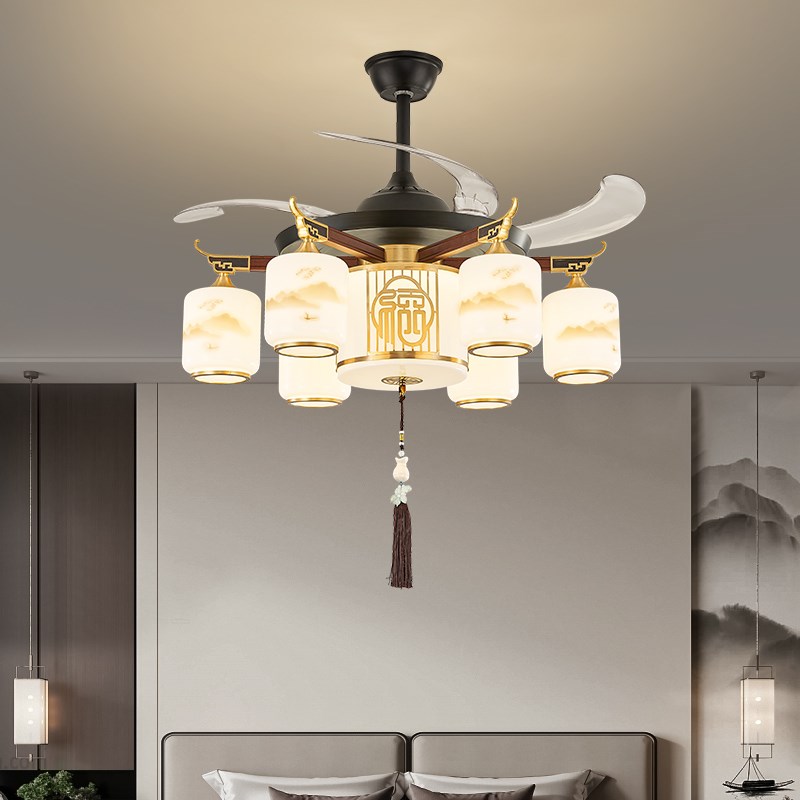 新中式风扇吊灯客厅灯护眼隐形一体吊扇灯现代中国风饭厅灯具电风