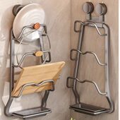 吸盘锅盖架强力承重厨房免打孔置物架多功能壁挂式 砧板菜板收纳架