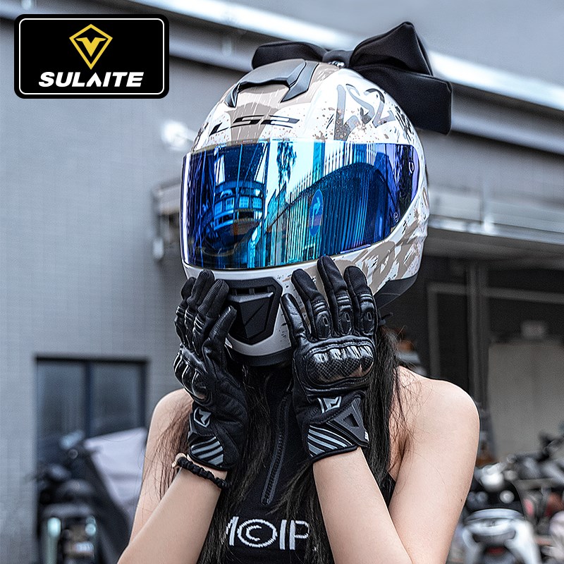 速莱特摩托车手套女款骑行碳纤维复I古机车装备男夏季防摔透气